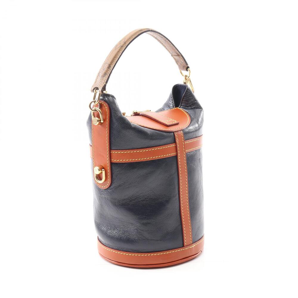 Louis Vuitton Duffle Bag Handbag Leather Monogram Reverse Navy Blue Brown